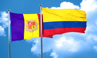 Andorra flag with Colombia flag, 3D rendering