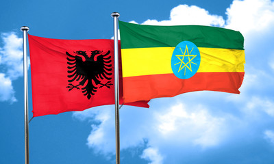 Albania flag with Ethiopia flag, 3D rendering