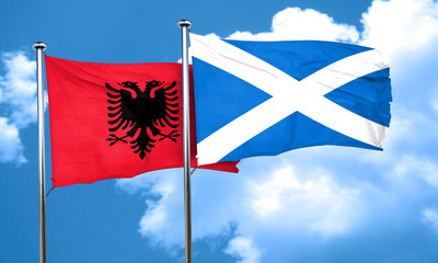 Albania flag with Scotland flag, 3D rendering