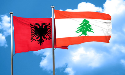 Albania flag with Lebanon flag, 3D rendering