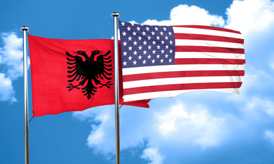 Albania flag with American flag, 3D rendering