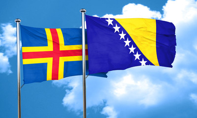aland islands with Bosnia and Herzegovina flag, 3D rendering