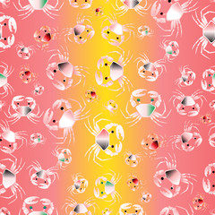 seamless pattern with crabs on the color waves