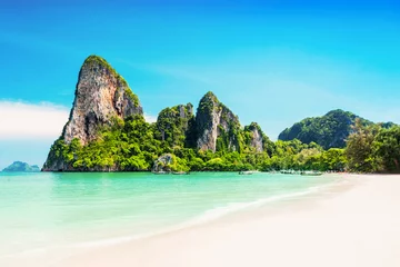 Acrylic prints Railay Beach, Krabi, Thailand Beauty beach and limestone rocks