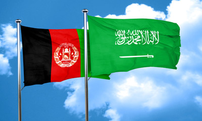 Afghanistan flag with Saudi Arabia flag, 3D rendering