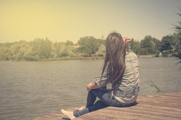 Beauty woman relax on pier