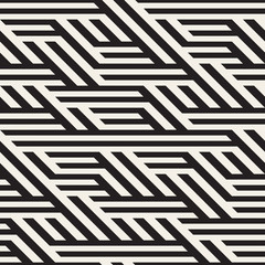 Fototapeta premium Vector Seamless Black And White Horizontal Diagonal Lines Irregular Pattern