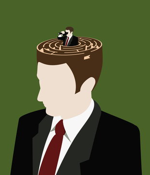 A man searching for a way out of a maze