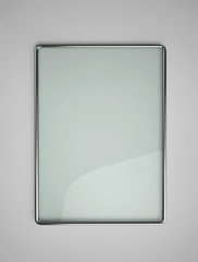 Glass banner with metallic frame