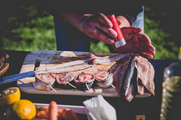 rolls of mackerel, preparing food dishes