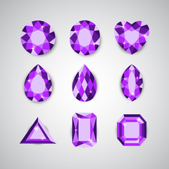 Violet Diamonds and Ruby Vector Icons