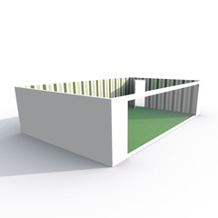 3d interior rendering perspective view of empty cube home apartment with floor materials: room, bathroom, bedroom, kitchen, living-room, hall, entrance, door, window, 