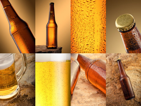 Beer. Collage of different beer details.