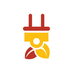 design plug and leaf icon yellow and red color