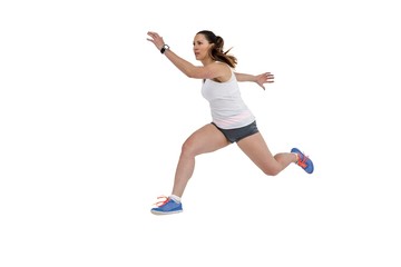 Fototapeta na wymiar Athletic woman running on white background