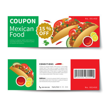 mexican food coupon discount template flat design