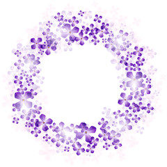 Wreath of delicate translucent flowers lilac for a romantic web and paper design