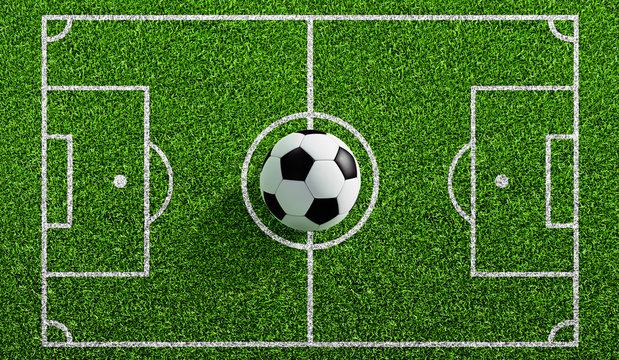 Klassischer Fu&szlig;ball auf Spielfeld 