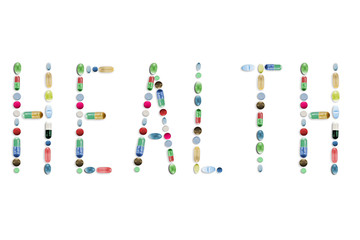 Medicine Pills, Colorful Tablets, Letters Word Text