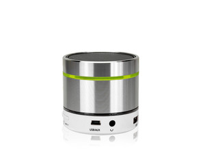 silver bluetooth speaker isolated on white background,clipping p