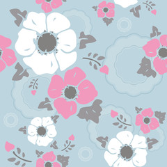 Seamless wall-paper nostalgic flowers, light blue background