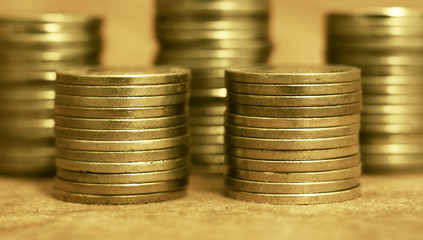 Gold money coins, money save and wealth concept. Web banner.