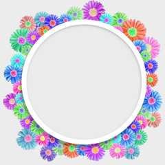 Fototapeta na wymiar Speech bubble with flowers background. Abstract flora greeting card. Floral round frame with empty space background. 