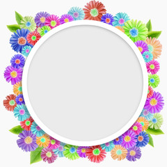 Fototapeta na wymiar Speech bubble with flowers background. Abstract flora greeting card. Floral round frame with empty space background. 