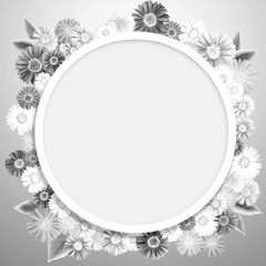Fototapeta premium Speech bubble with flowers background. Abstract flora greeting card. Floral round frame with empty space background. 