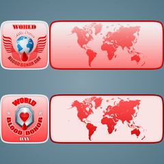 Set of web banners, background for World blood donor day, event, June 14th; Vector illustration