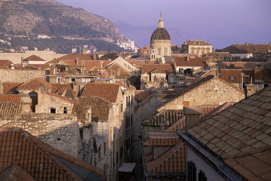 Roofscape, with evidence of repairs in progress in 1997, Dubrovnik, Dalmatia, Croatia