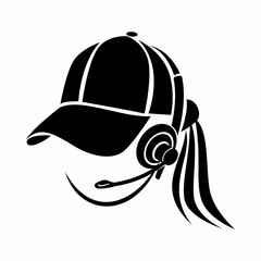 Fototapeta premium Woman consultant in headphones icon, simple style