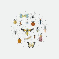 Cute bugs and insects circle design element made in vector.