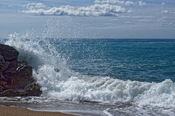 Waves hitting the coastal rocks, Spain SantaSusanna