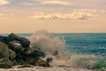 Waves hitting the coastal rocks, Spain SantaSusanna