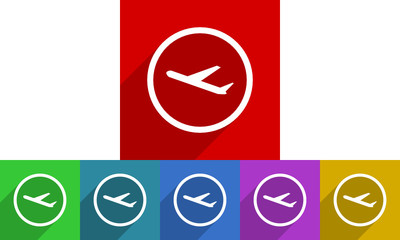 Flat design colored airplane vector set
