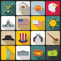 USA icons set, flat style