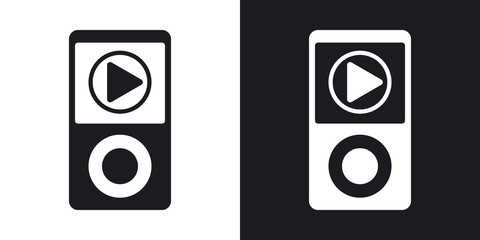 Music player icon, vector. Two-tone version on black and white background