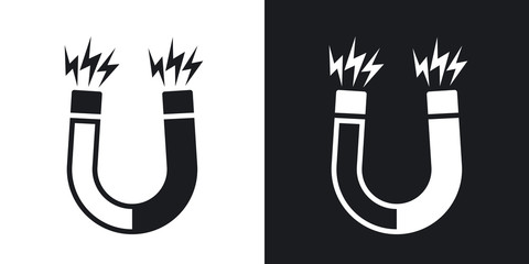 Magnet icon, vector. Two-tone version on black and white background