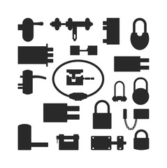 Lock icons set vector black silhouette