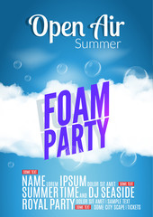 Foam Party summer Open Air. Beach foam party poster or flyer design template