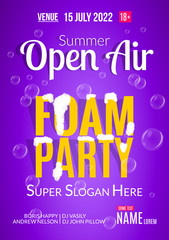 Foam Party summer Open Air. Beach foam party poster or flyer design template