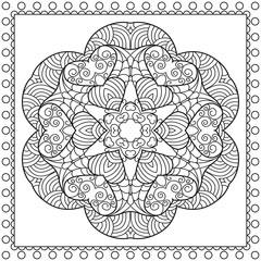 Abstract round ornament with border. Mandala. Design for coloring page