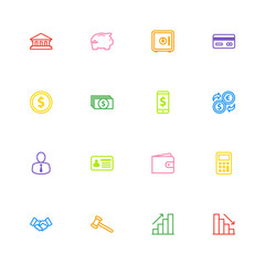 colorful line business commercial and finance icon set for web design, user interface (UI), infographic and mobile application (apps)