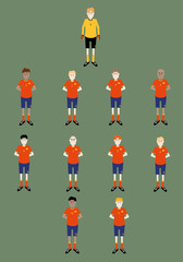 vector illustration of soccer players team line up position on the field pitch