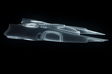 Fototapeta na wymiar Spaceship Hologram Wireframe HUD in Motion. Nice 3D Rendering 