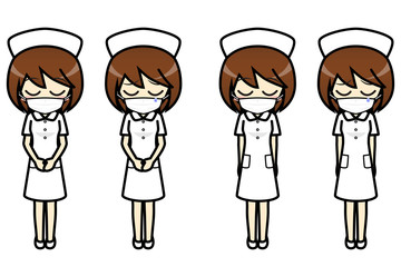 シンプルキャラクター　会話・表情イラスト集　看護師（マスク）　女性　謝罪