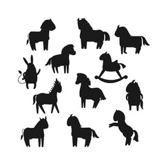 Cartoon horse black silhouette vector illustration.