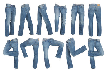 set of blue male jeans isolated on white