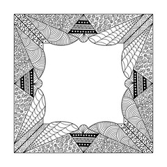 Square black and white  frame with ornament  doodle style.